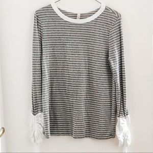 Gray&White Striped Long-Sleeve Shirt